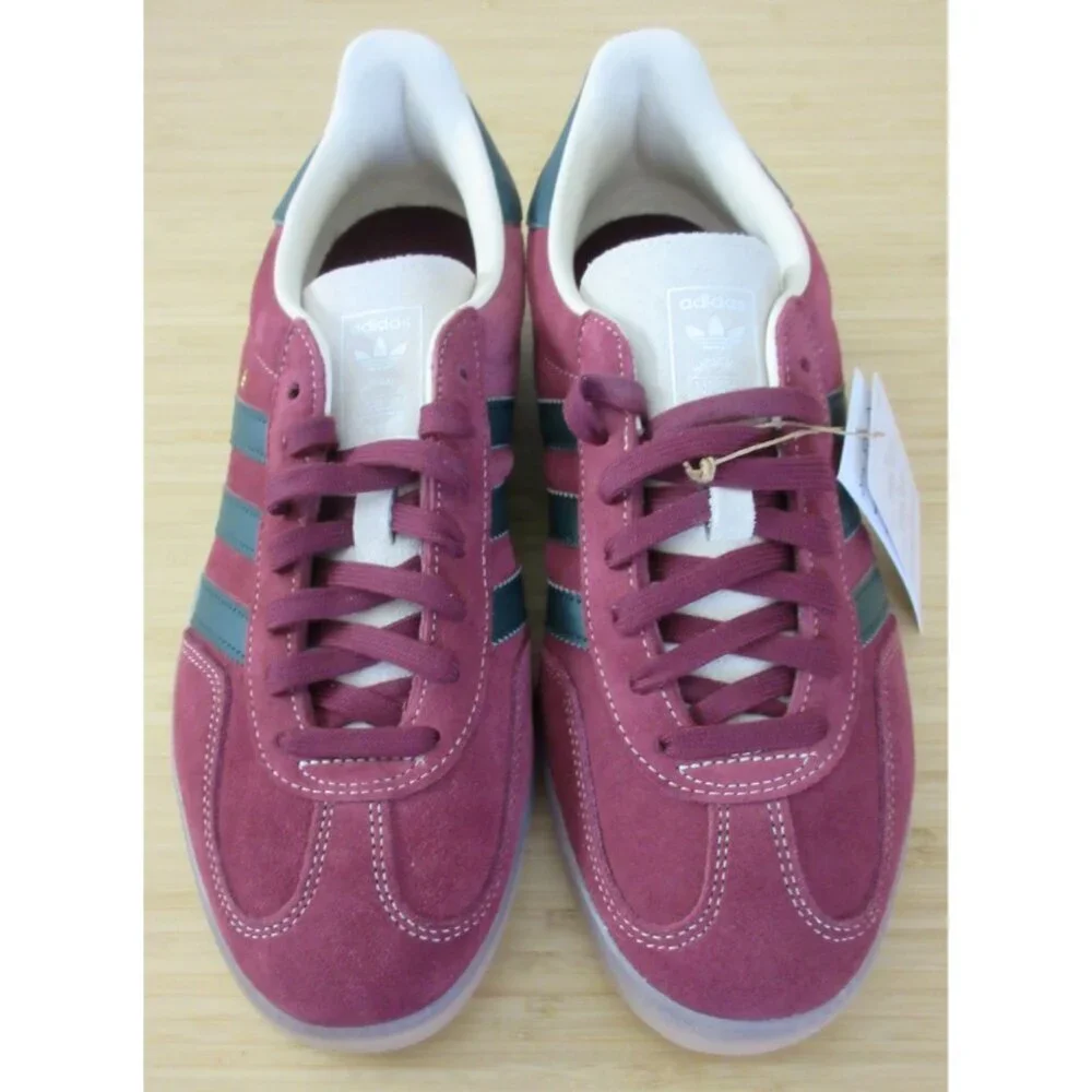 Adidas Men's Gazelle Indoor Suede Shoes Dark Red Green White Sizes NIB JH5403 - Picture 3 of 5